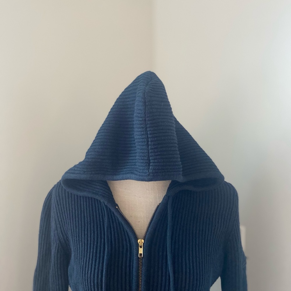 EUC Lauren Ralph Lauren Navy Cotton Ribbed Nautical Hooded Zip Front Cardigan - Picture 4 of 8